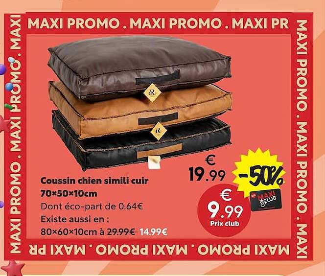 Coussin chien simili cuir 70×50×10cm