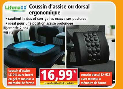Coussin d'assise ou dorsal ergonomique