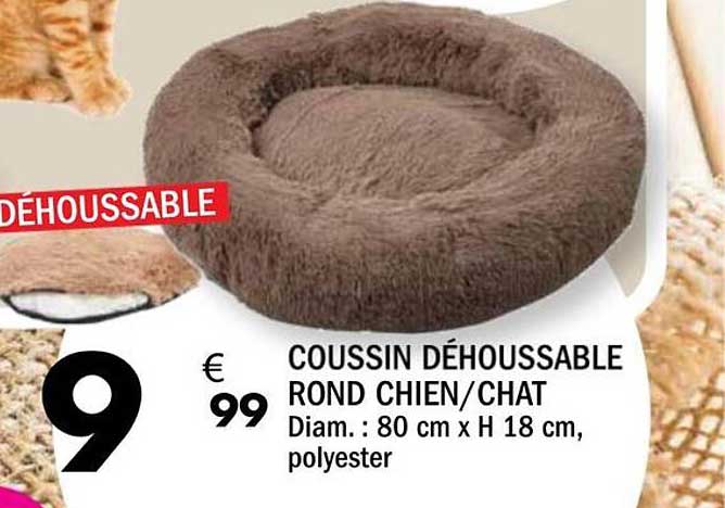 COUSSIN DÉHOUSSABLE ROND CHIEN/CHAT