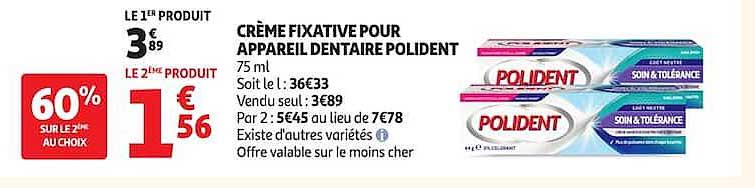 CRÈME FIXATIVE POUR APPAREIL DENTAIRE POLIDENT