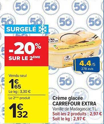 Crème glacée CARREFOUR EXTRA Vanille de Madagascar 1L