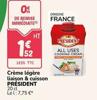 Crème légère liaison & cuisson PRÉSIDENT 20 cl