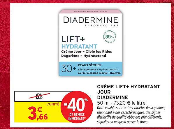 CRÈME LIFT+ HYDRATANT JOUR DIADERMINE 50 ml - 73,20 € le litre
