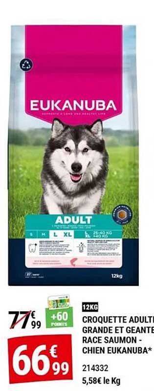 CROQUETTE ADULTE GRANDE ET GEANTE RACE SAUMON - CHIEN EUKANUBA*