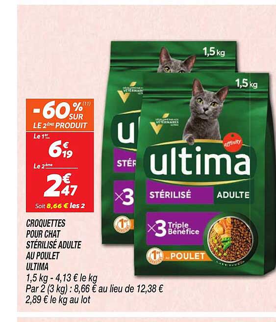 CROQUETTES POUR CHAT STÉRILISÉ ADULTE AU POULET ULTIMA