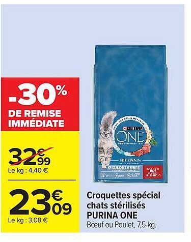 Croquettes spécial chats stérilisés PURINA ONE Bœuf ou Poulet, 7,5 kg.