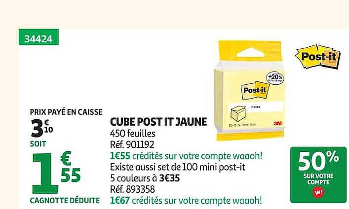 CUBE POST IT JAUNE