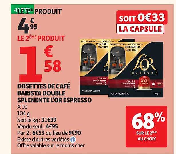 DOSETTES DE CAFÉ BARISTA DOUBLE SPLENENTE L'OR ESPRESSO