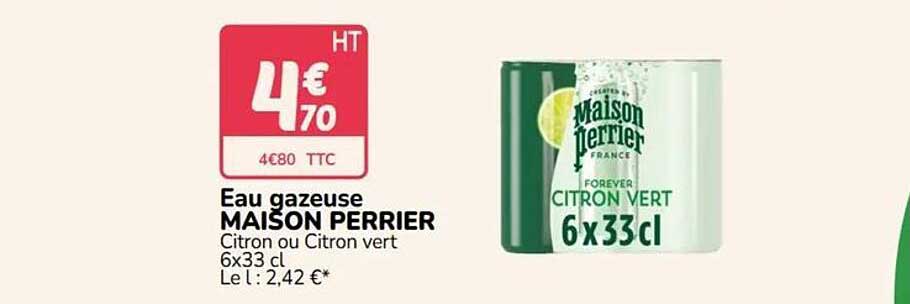 Eau gazeuse MAISON PERRIER Citron ou Citron vert 6x33 cl