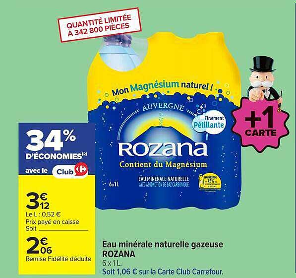 Eau minérale naturelle gazeuse ROZANA 6 x 1 L