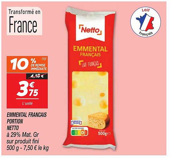 EMMENTAL FRANÇAIS PORTION NETTO
