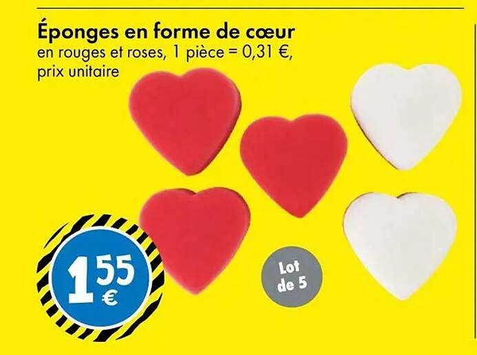 Éponges en forme de coeur en rouges et roses, 1 pièce = 0,31 €, prix unitaire