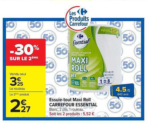 Essuie-tout Maxi Roll CARREFOUR ESSENTIEL