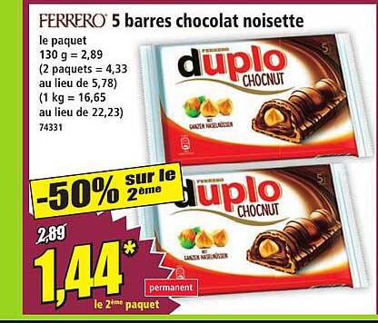 FERRERO 5 barres chocolat noisette