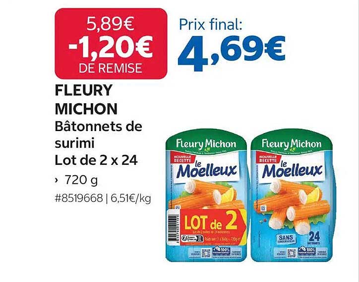 FLEURY MICHON Bâtonnets de surimi Lot de 2 x 24