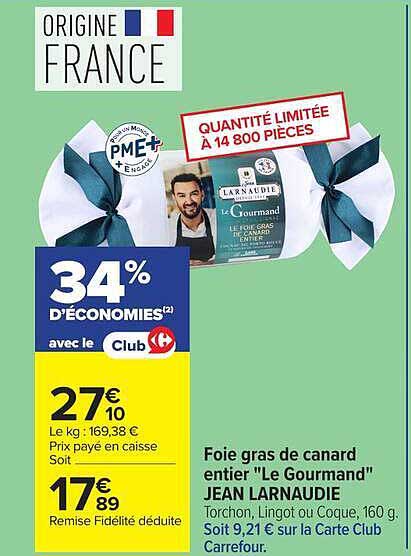 Foie gras de canard entier "Le Gourmand" JEAN LARNAUDIE