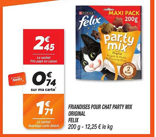 FRIANDISES POUR CHAT PARTY MIX ORIGINAL FELIX 200 g - 12,25 € le kg