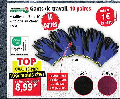 Gants de travail, 10 paires