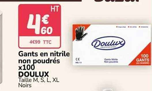 Gants en nitrile non poudrés x100 DOULUX Taille M, S, L, XL Noirs