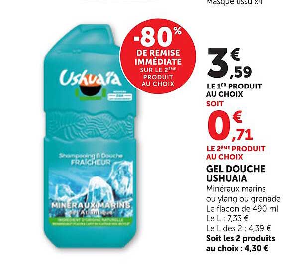 GEL DOUCHE USHUAIA Minéraux marins ou ylang ou grenade