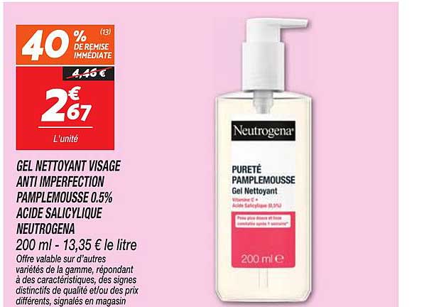 GEL NETTOYANT VISAGE ANTI IMPERFECTION PAMPLEMOUSSE 0.5% ACIDE SALICYLIQUE NEUTROGENA