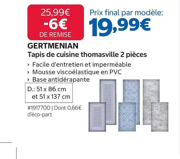 GERTMENIAN Tapis de cuisine thomasville 2 pièces