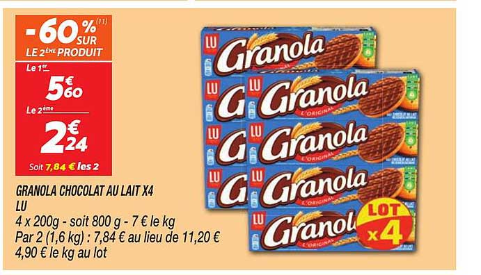 GRANOLA CHOCOLAT AU LAIT X4 LU