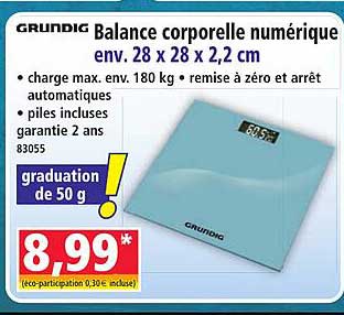 GRUNDIG Balance corporelle numérique env. 28 x 28 x 2,2 cm