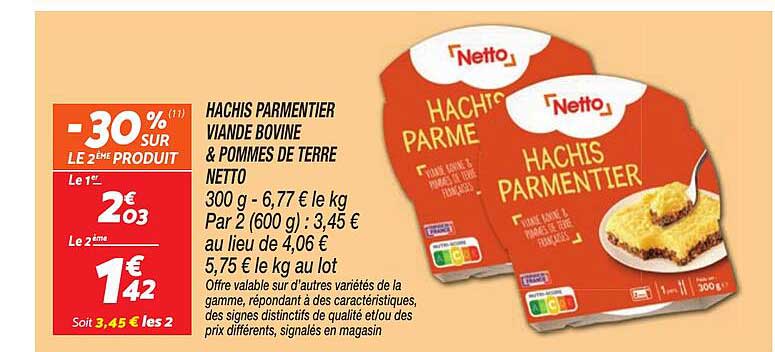 HACHIS PARMENTIER VIANDE BOVINE & POMMES DE TERRE NETTO