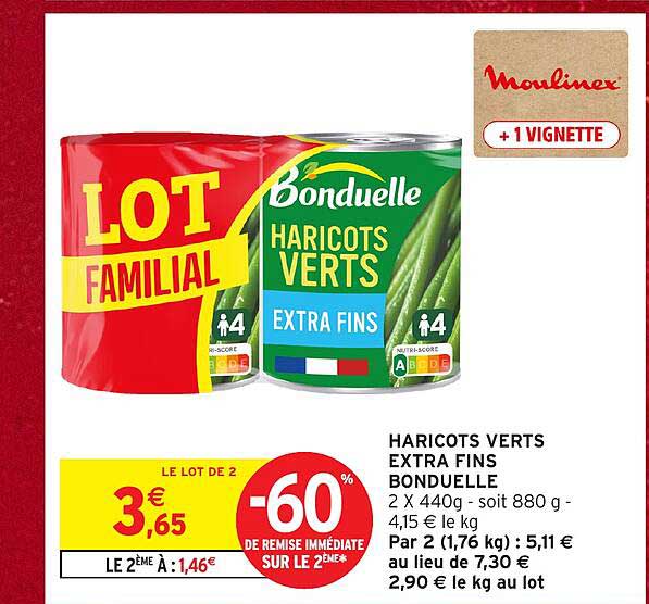 HARICOTS VERTS EXTRA FINS BONDUELLE 2 X 440g - soit 880 g