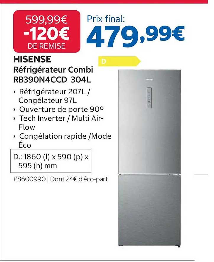 HISENSE Réfrigérateur Combi RB390N4CCD 304L