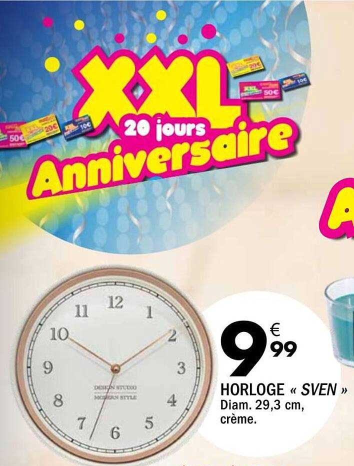 HORLOGE « SVEN » Diam. 29,3 cm, crème.