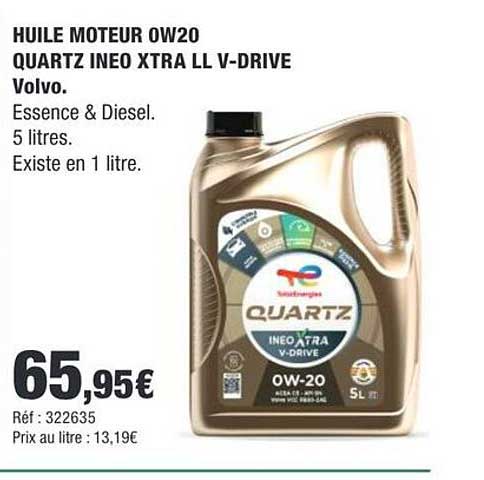 HUILE MOTEUR 0W20 QUARTZ INEO XTRA LL V-DRIVE Volvo. Essence & Diesel. 5 litres. Existe en 1 litre.