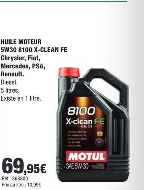 HUILE MOTEUR 5W30 8100 X-CLEAN FE Chrysler, Fiat, Mercedes, PSA, Renault. Diesel. 5 litres. Existe en 1 litre.