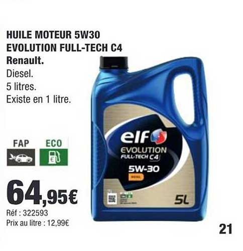 HUILE MOTEUR 5W30 EVOLUTION FULL-TECH C4 Renault. Diesel. 5 litres. Existe en 1 litre.