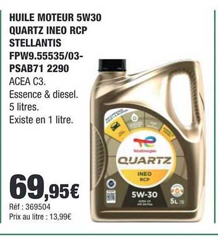 HUILE MOTEUR 5W30 QUARTZ INEO RCP STELLANTIS FPW9.55535/03-PSAB71 2290