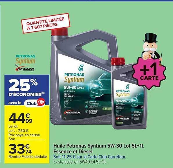 Huile Petronas Syntium 5W-30 Lot 5L+1L Essence et Diesel