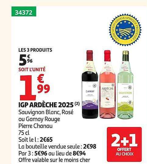 IGP ARDÈCHE 2025 Sauvignon Blanc, Rosé ou Gamay Rouge Pierre Chanau 75 cl
