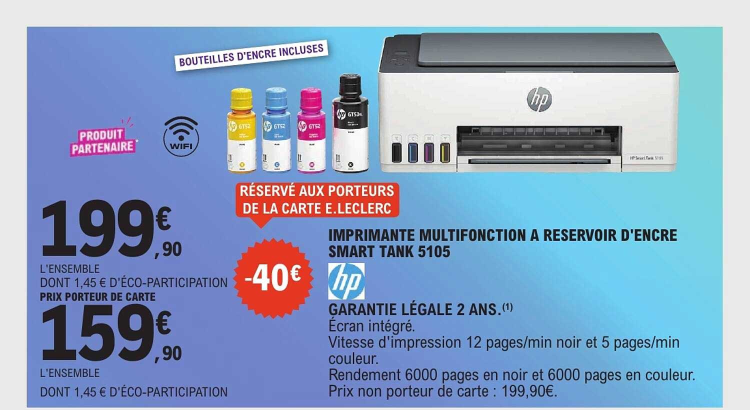 IMPRIMANTE MULTIFONCTION A RESERVOIR D'ENCRE SMART TANK 5105