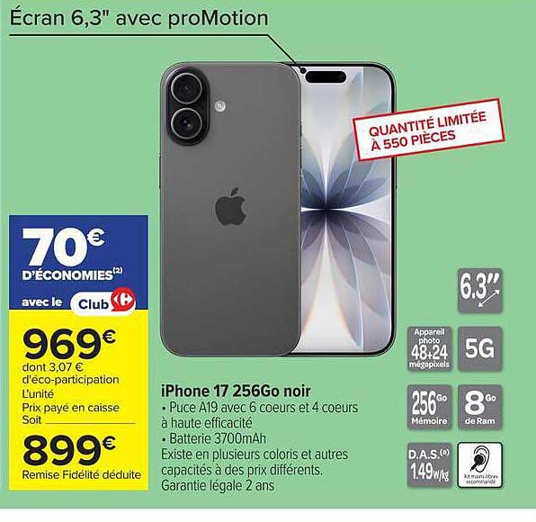 iPhone 17 256Go noir