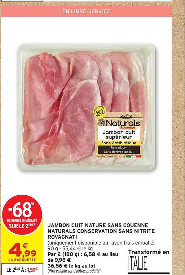 JAMBON CUIT NATURE SANS COUENNE NATURALS CONSERVATION SANS NITRITE ROVAGNATI