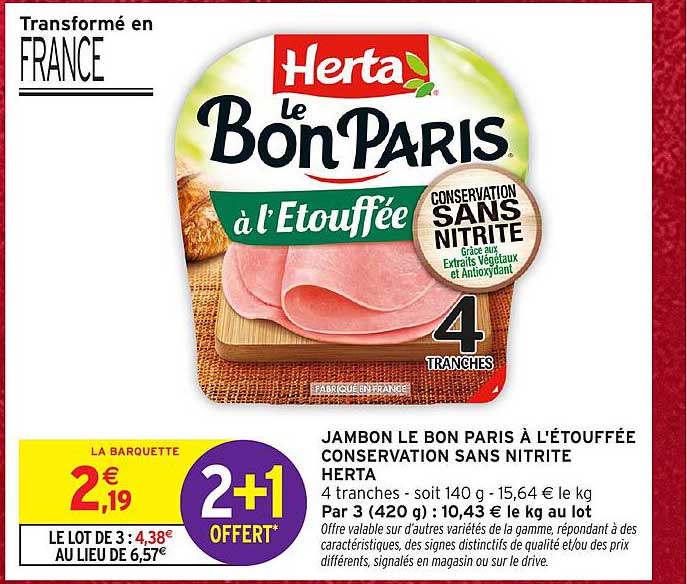 JAMBON LE BON PARIS À L'ETOUFFÉE CONSERVATION SANS NITRITE HERTA