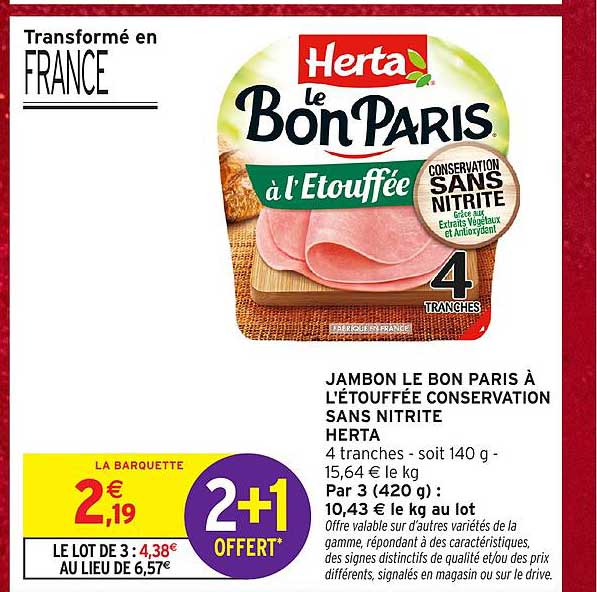 JAMBON LE BON PARIS À L'ÉTOUFFÉE CONSERVATION SANS NITRITE HERTA