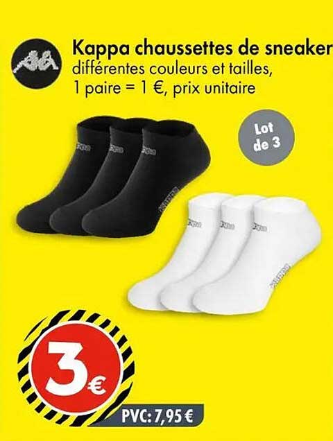 Kappa chaussettes de sneaker différentes couleurs et tailles, 1 paire = 1 €, prix unitaire