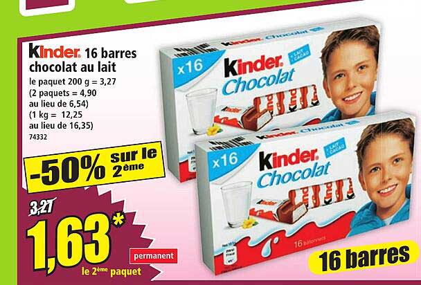 Kinder 16 barres chocolat au lait
