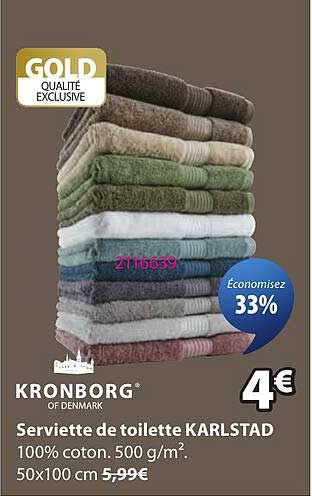 KRONBORG OF DENMARK Serviette de toilette KARLSTAD 100% coton. 500 g/m². 50x100 cm