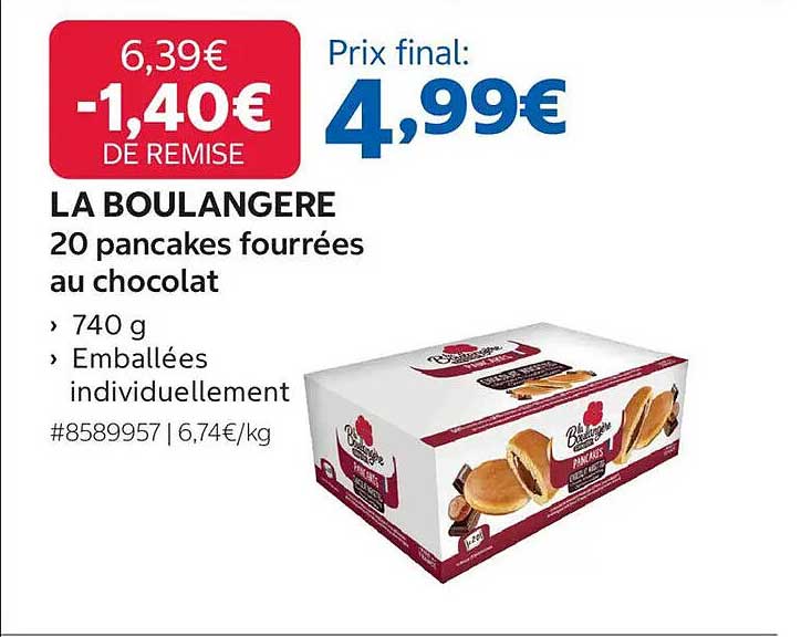 LA BOULANGERE 20 pancakes fourrées au chocolat