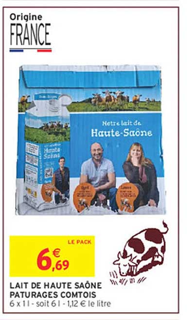 LAIT DE HAUTE SAÔNE PATURAGES COMTOIS 6 x 1 l - soit 6 l - 1,12 € le litre