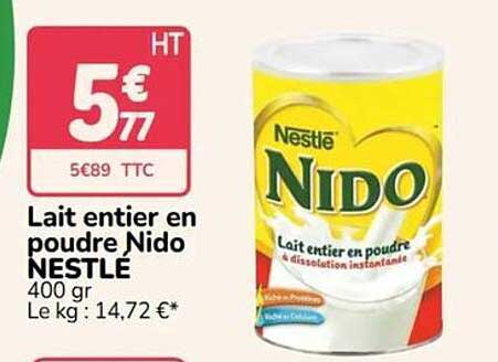 Lait entier en poudre Nido NESTLE 400 gr