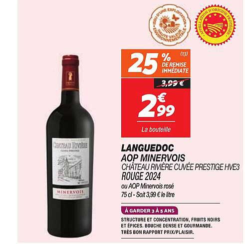 Languedoc AOP Minervois Château Riviere Cuvée Prestige HVE3 Rouge 2024